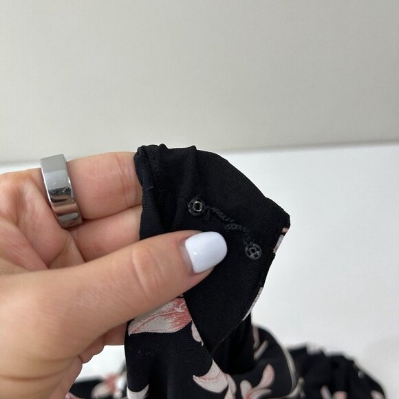 Lauren Ralph Lauren Womens Dress 8 Black Floral Midi Jersey Knot Mock Wrap Work - Picture 15 of 15